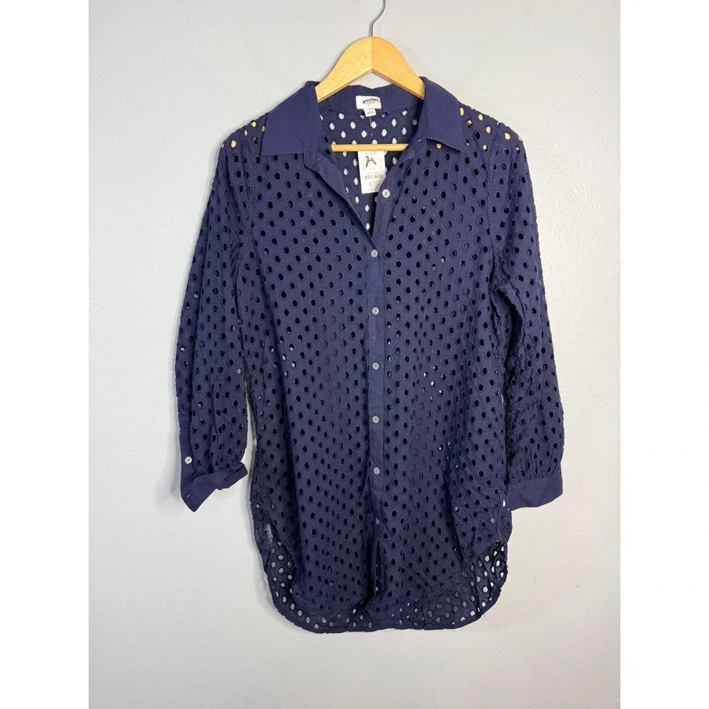 J.Crew Button-front eyelet cover-up Blue Small NWT